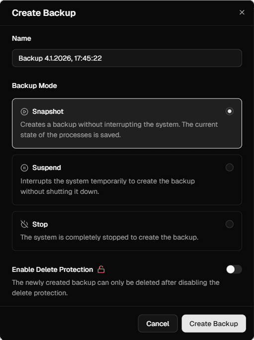 Create Backup Options