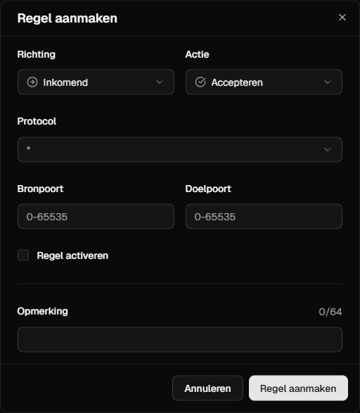 Opties van de firewallregel