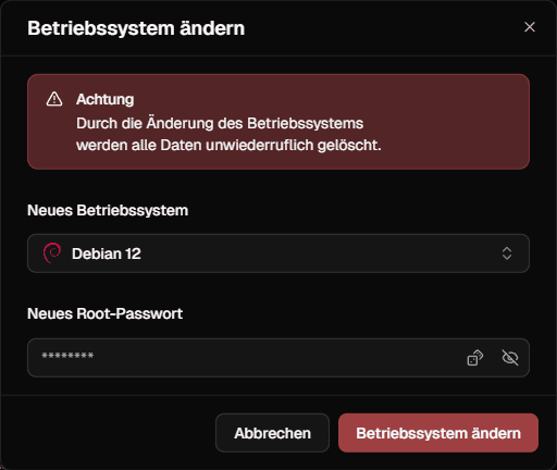 Dialog Betriebssystem zurückzusetzen