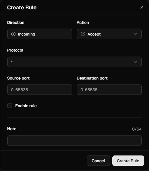 Firewall rule options